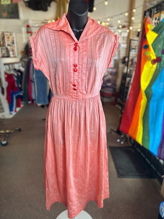 1940's Vintage Summer Dress Pretty Cinnamon Candy Color Size Small XS as is