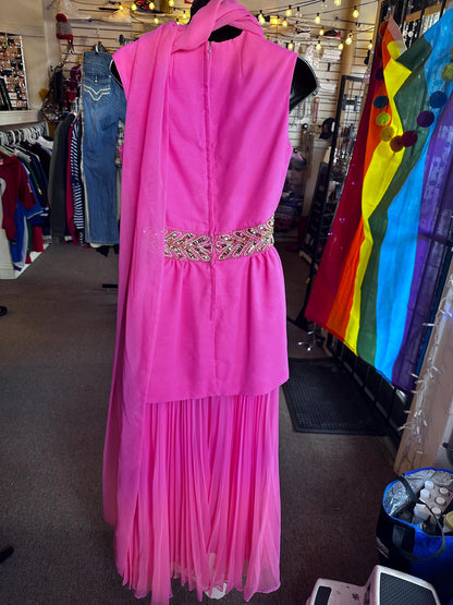 Vintage 1970's Diva Two Piece Wide Leg Hot Pink Sequined Set.