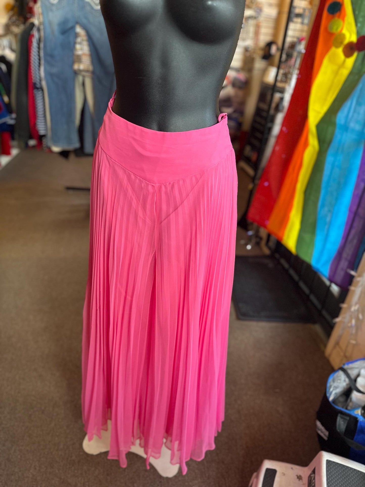 Vintage 1970's Diva Two Piece Wide Leg Hot Pink Sequined Set.