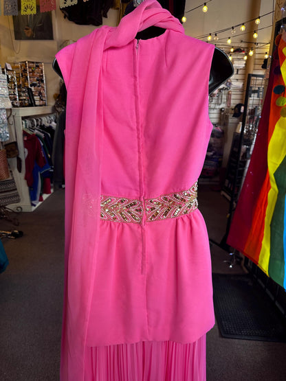 Vintage 1970's Diva Two Piece Wide Leg Hot Pink Sequined Set.