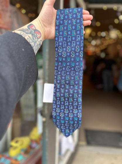 Vintage Gianni Versace Letter Blue Silk Verified Neck Tie Menswear