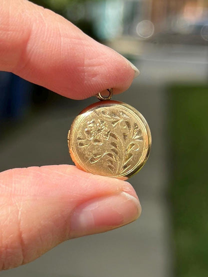 Vintage Victorian Inspired Mini Gold Floral Filled Locket 1/20 12K