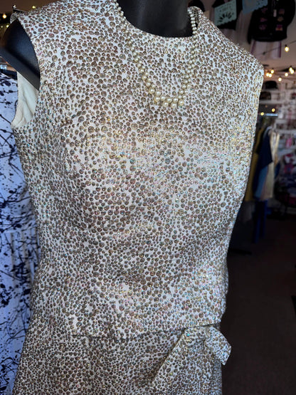 Gorgeous 1960's Calbette Vintage Irridescent Bubble Embroidery Two Piece Dress
