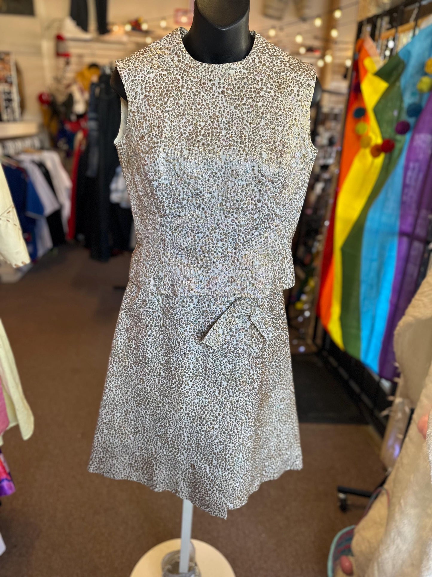 Gorgeous 1960's Calbette Vintage Irridescent Bubble Embroidery Two Piece Dress