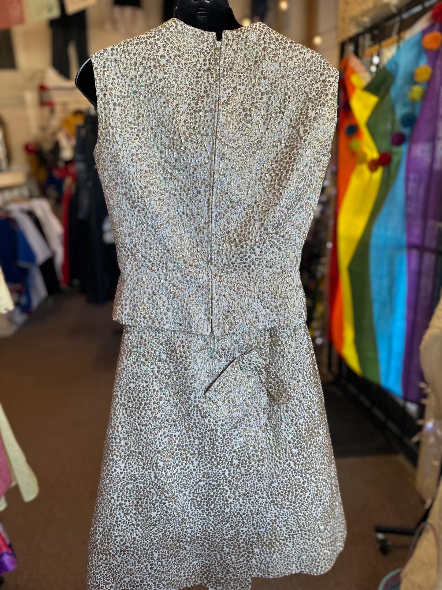Gorgeous 1960's Calbette Vintage Irridescent Bubble Embroidery Two Piece Dress