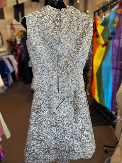 Gorgeous 1960's Calbette Vintage Irridescent Bubble Embroidery Two Piece Dress
