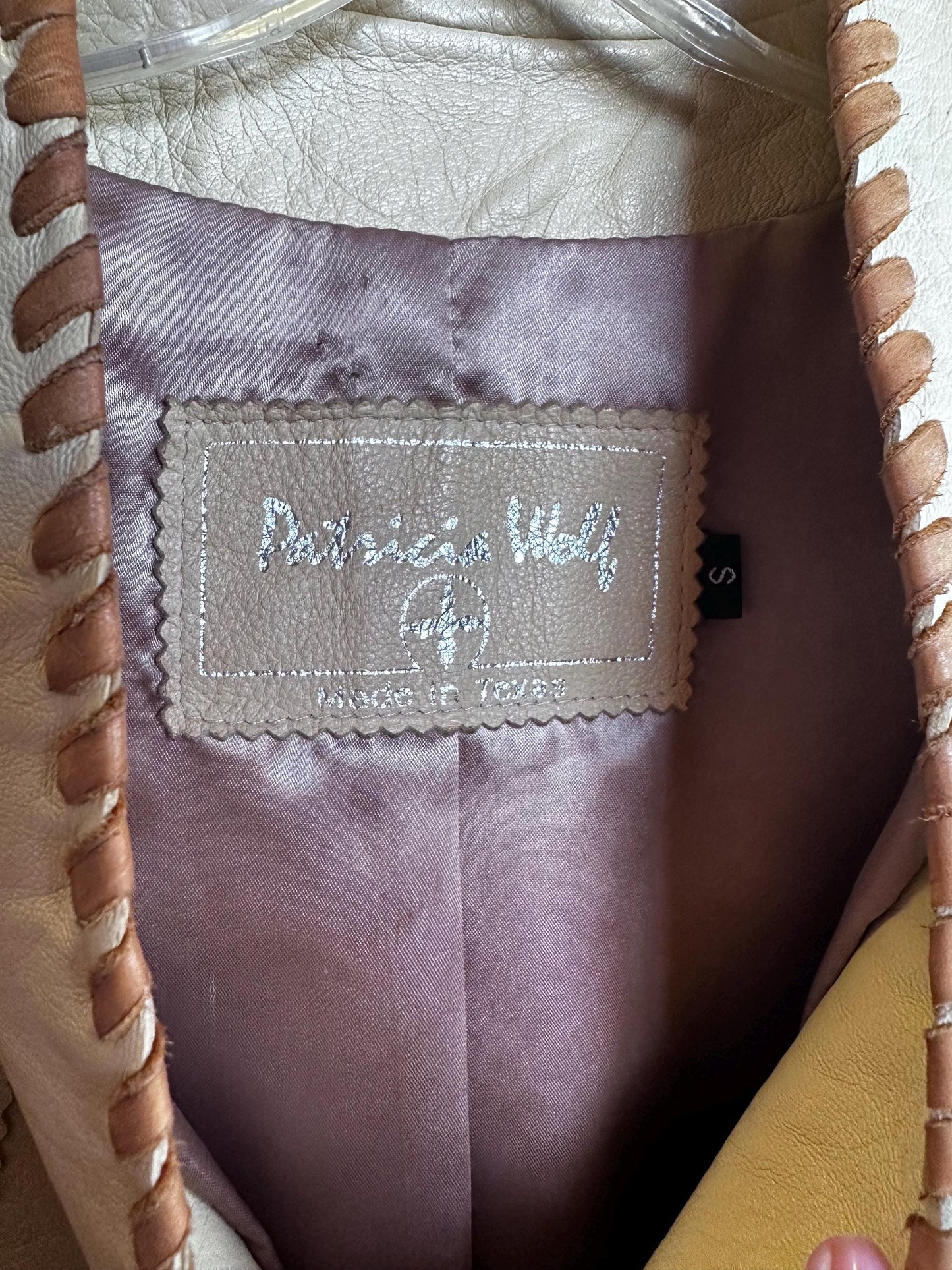 1990s Patricia Wolf Fringe Leather Blonde White Jacket Size Small