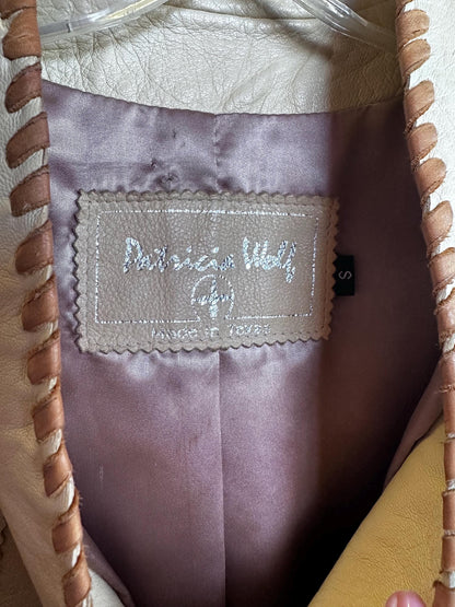 1990s Patricia Wolf Fringe Leather Blonde White Jacket Size Small