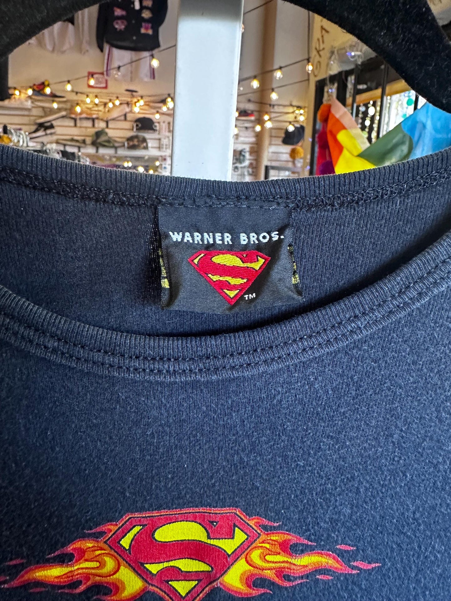 1990's Vintage Baby Tee XS Superman Flame Shirt