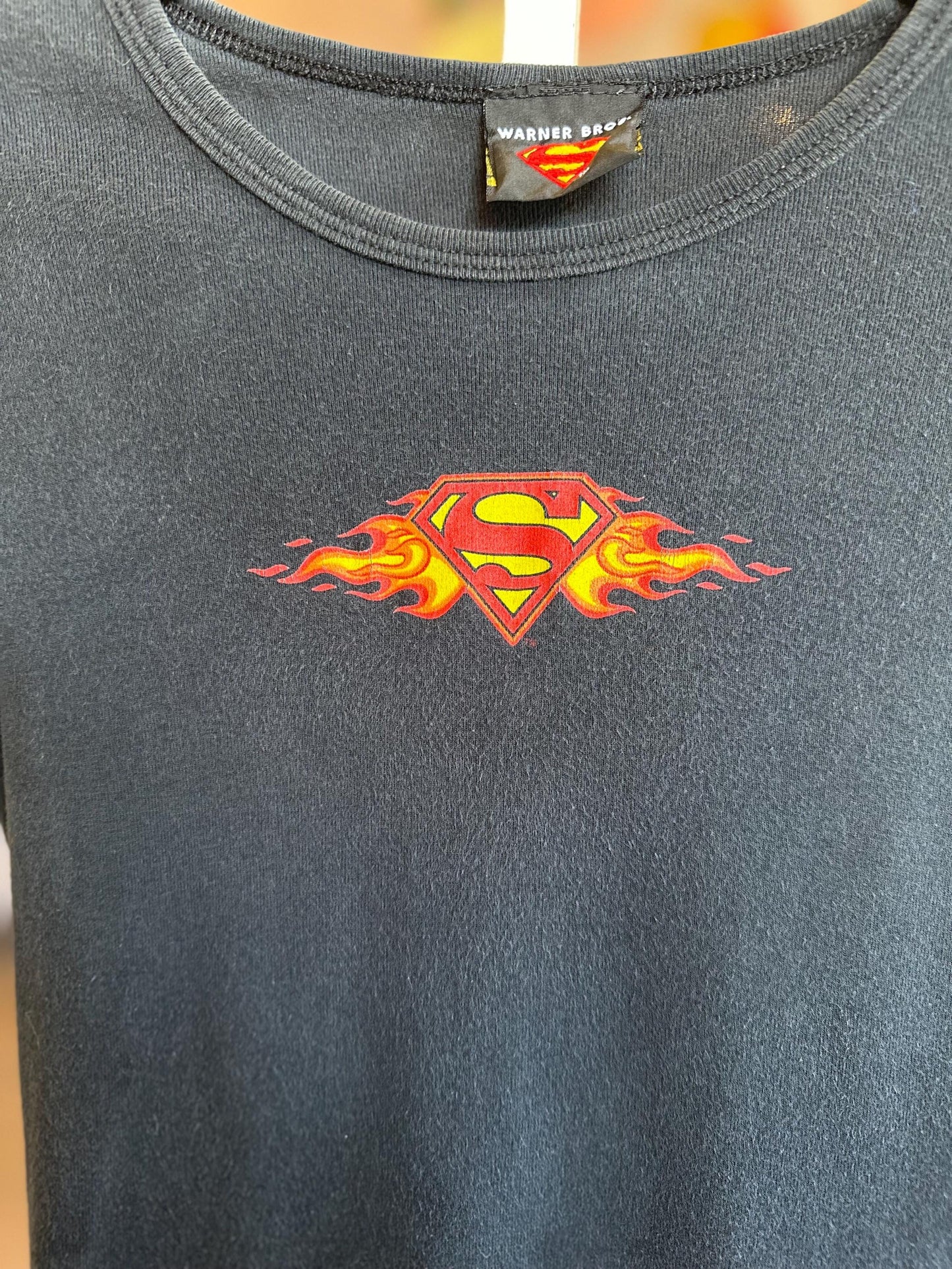 1990's Vintage Baby Tee XS Superman Flame Shirt