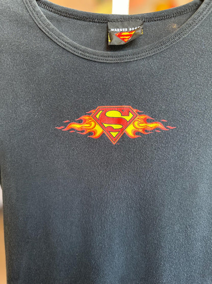1990's Vintage Baby Tee XS Superman Flame Shirt