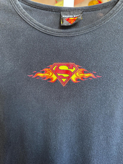 1990's Vintage Baby Tee XS Superman Flame Shirt