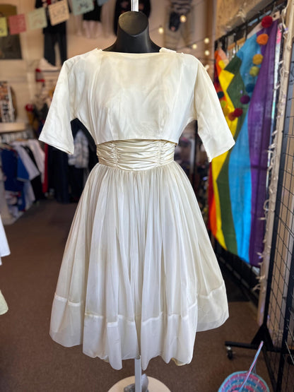 Vintage 1950s Ivory Bridal Prom or Cocktail Two Piece Dress as is XS