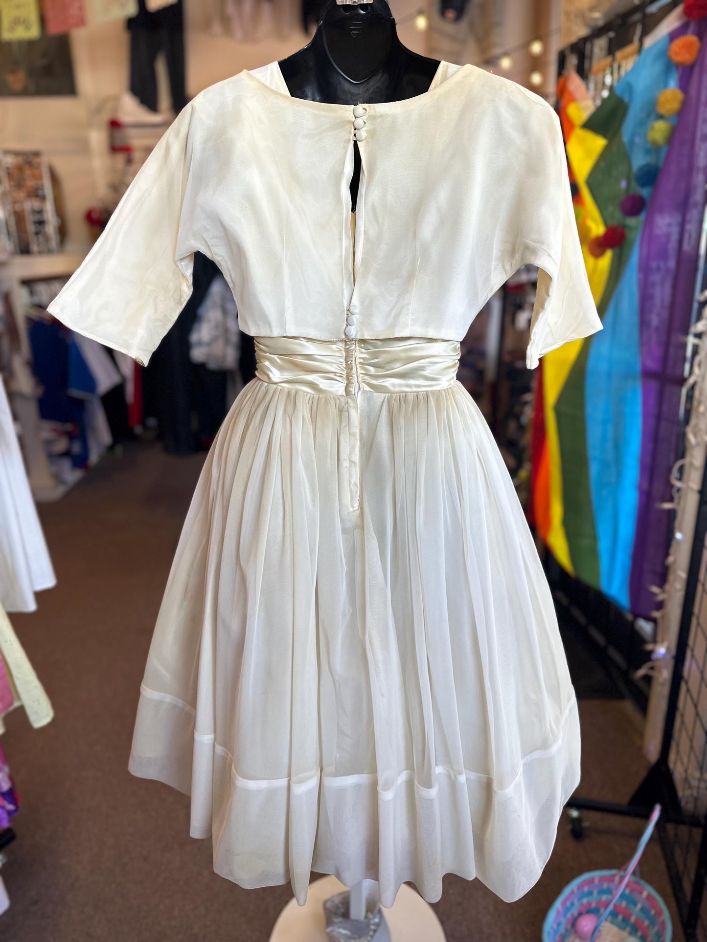 Vintage 1950s Ivory Bridal Prom or Cocktail Two Piece Dress as is XS