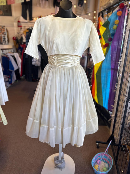Vintage 1950s Ivory Bridal Prom or Cocktail Two Piece Dress as is XS