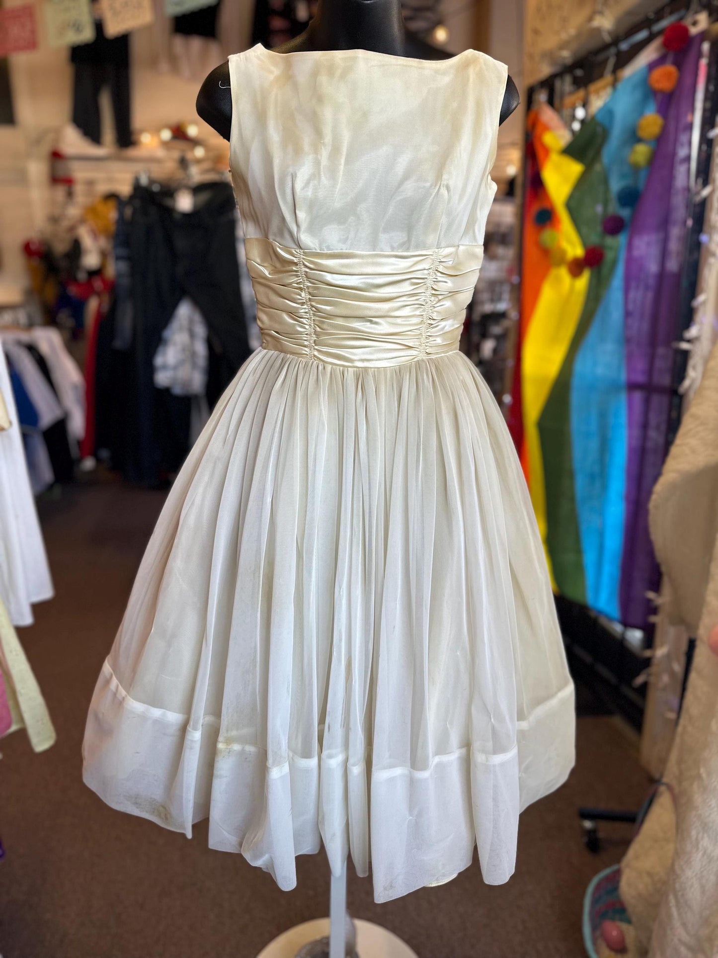 Vintage 1950s Ivory Bridal Prom or Cocktail Two Piece Dress as is XS