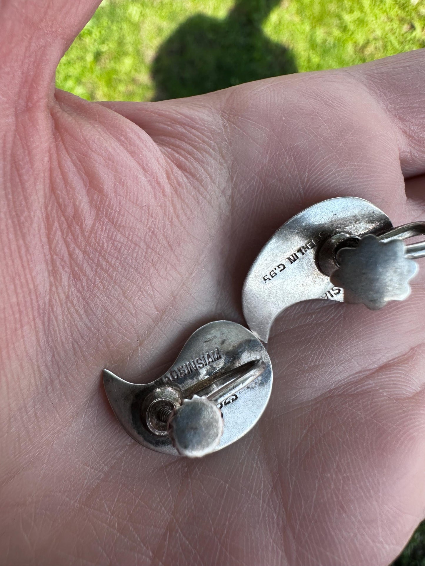 Vintage Siam Goddess Sterling Silver Screwback Clip On Thai Earrings