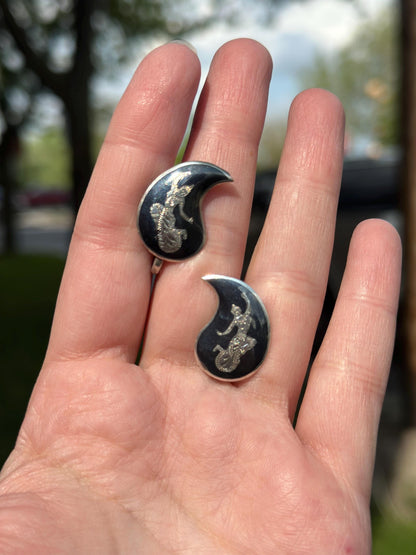 Vintage Siam Goddess Sterling Silver Screwback Clip On Thai Earrings