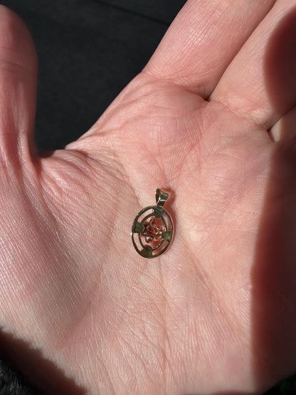 Vintage 1950's Floral Rosy Gold 14K Diamond Dainty Pendant