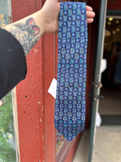 Vintage Gianni Versace Letter Blue Silk Verified Neck Tie Menswear
