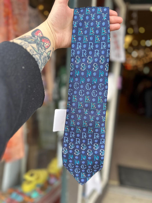 Vintage Gianni Versace Letter Blue Silk Verified Neck Tie Menswear