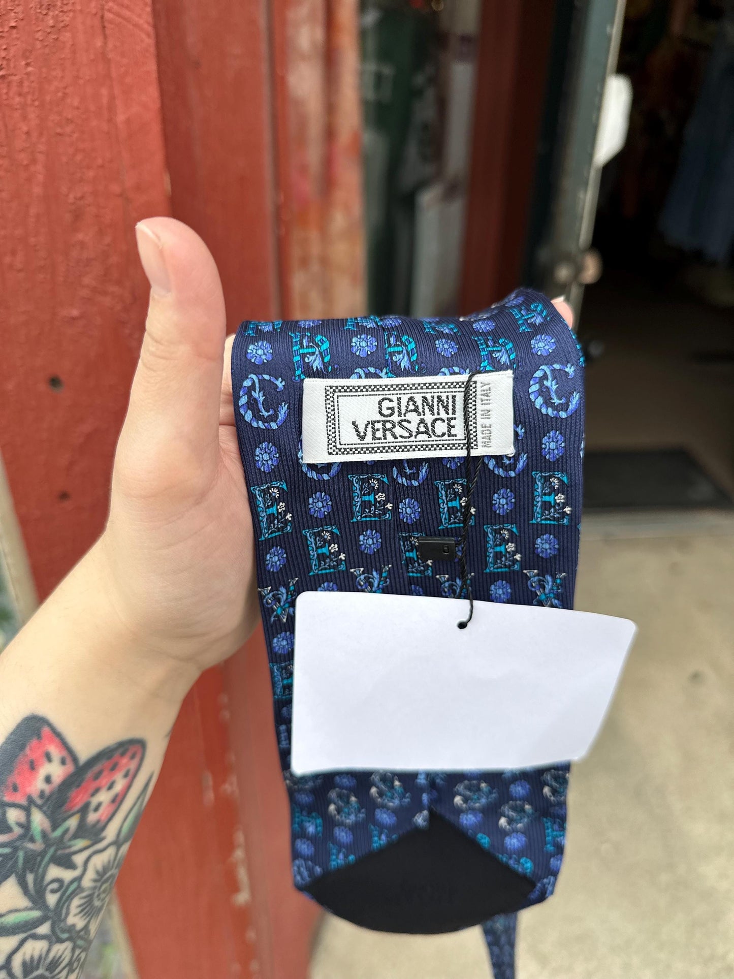 Vintage Gianni Versace Letter Blue Silk Verified Neck Tie Menswear