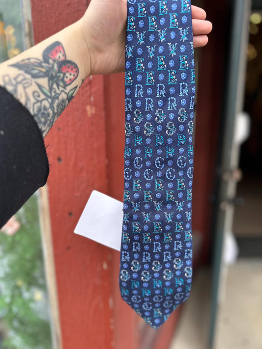 Vintage Gianni Versace Letter Blue Silk Verified Neck Tie Menswear