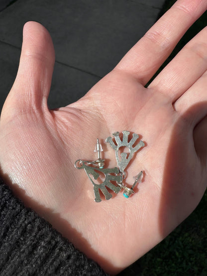 Zuni Native American Needlpoint Handmade Silver and Turquoise Petite Earrings