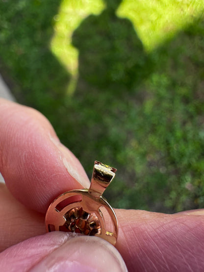 Vintage 1950's Floral Rosy Gold 14K Diamond Dainty Pendant