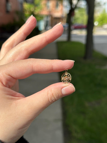 Vintage 1950's Floral Rosy Gold 14K Diamond Dainty Pendant