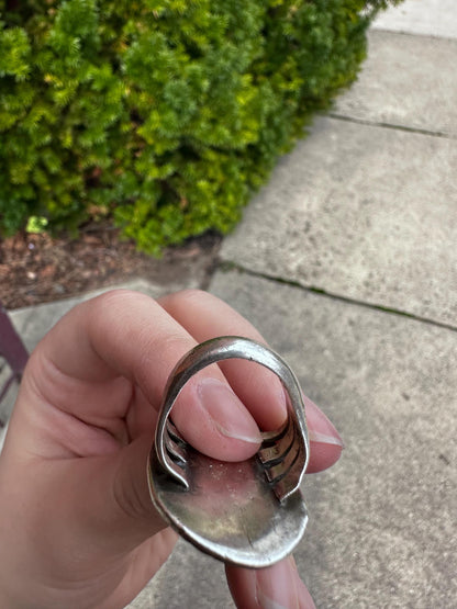 Vintage Navajo Snake Sterling Silver Huge Raw Turqouise and Sterling Silver Size 8 Ring