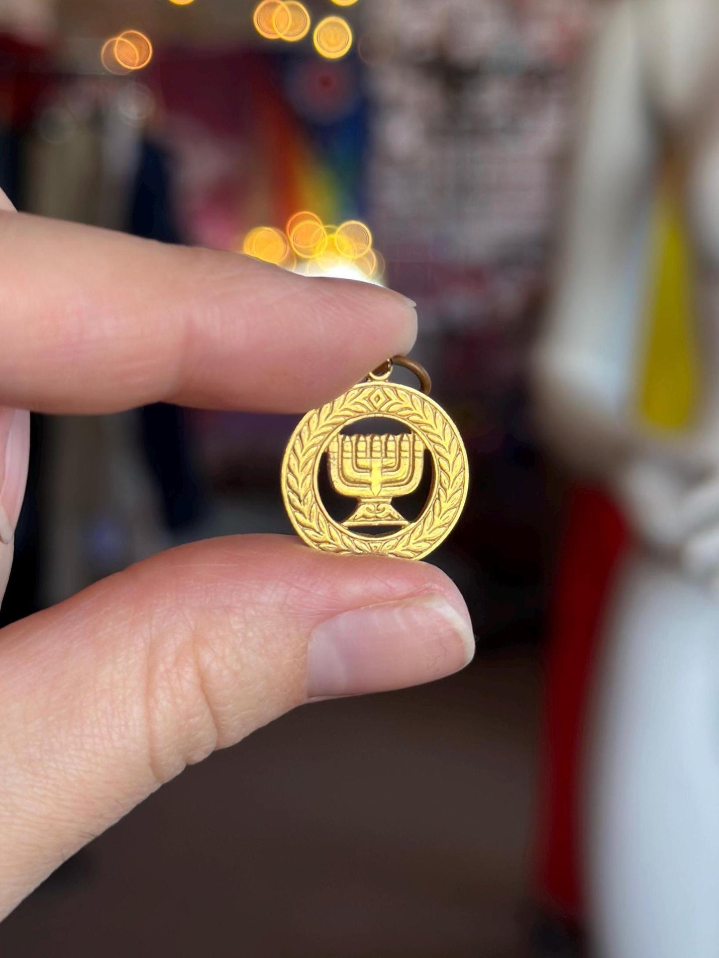 Vintage 50's 14K-18k Solid Gold Tested Jewish Menorah Charm Pendant